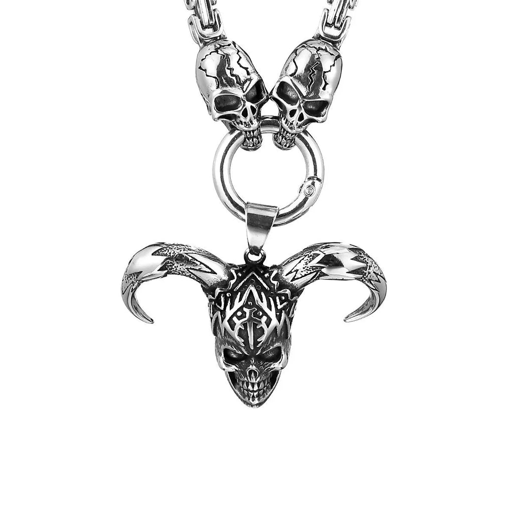 Clown skull titanium steel necklace with ghost head chain polished finish