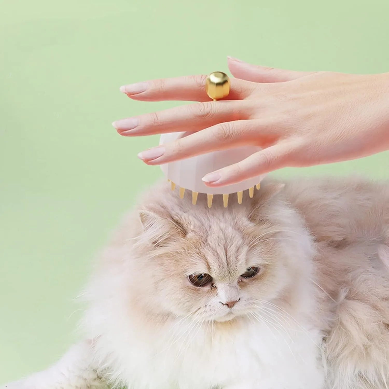 Green silicone pet bath massage brush with dual-sided head and drain holes