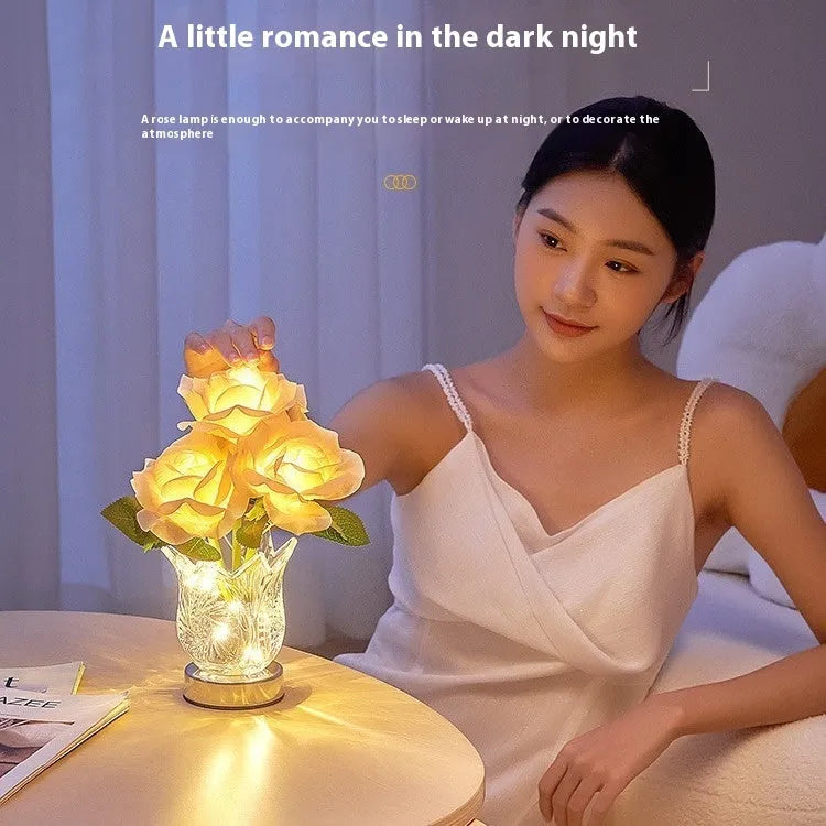 Modern crystal flowers rechargeable touch control table lamp on a bedside table