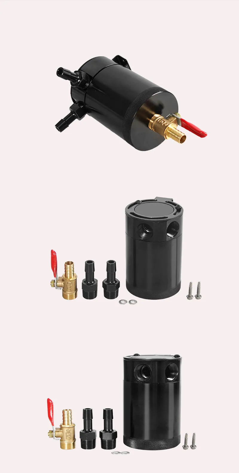 Black aluminium automotive two-hole breathable machine oil pot with connectors