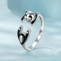 Sterling silver panda open ring bracelet with white gold plating and adjustable opening