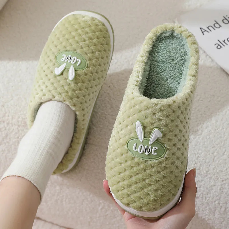 Women's rabbit plaid design house slippers with artificial fur upper and rubber sole