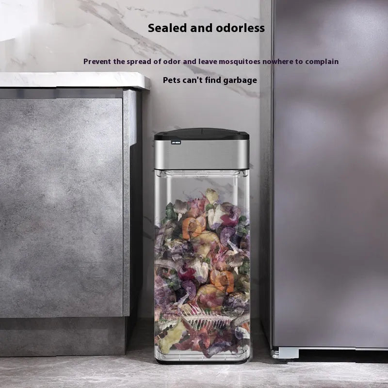 Stainless steel square smart trash can with inductive hands-free opening and deodorant function