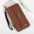 Men's black PU wallet with multiple card slots showing casual long 19cm design