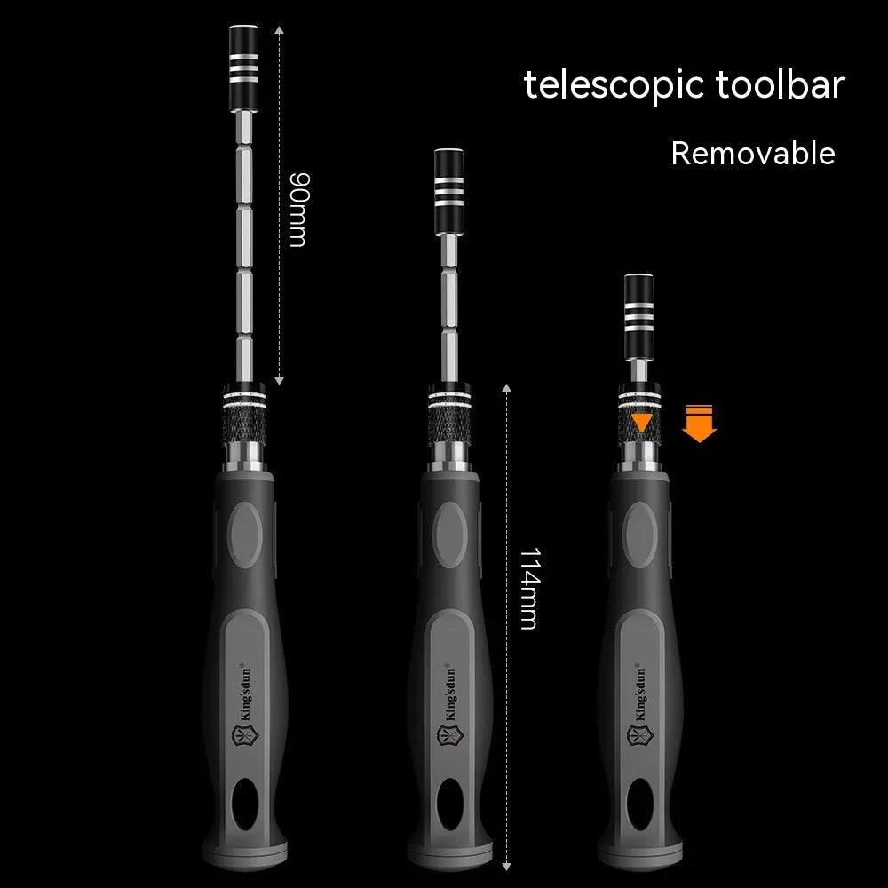 32 in 1 screwdriver set with 30 bits in a black plastic case, dimensions 130x75x37mm
