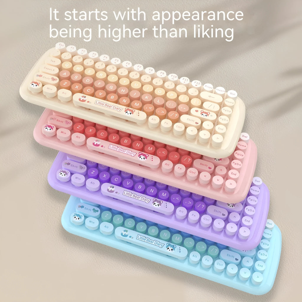 Pink cartoon wireless keyboard and mouse set with compact dimensions for notebook computers