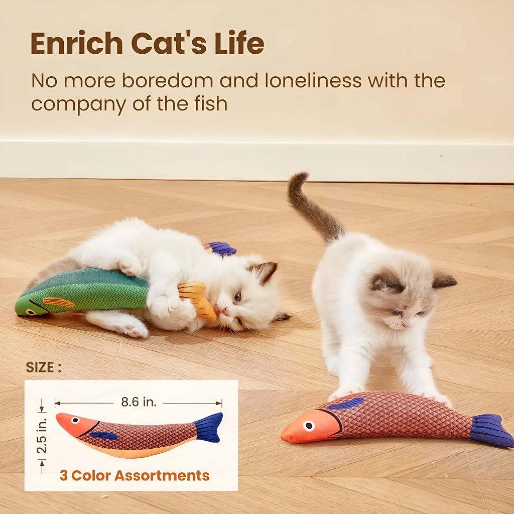 Green organic catnip saury fish kicker toy with crinkle sound for indoor cats