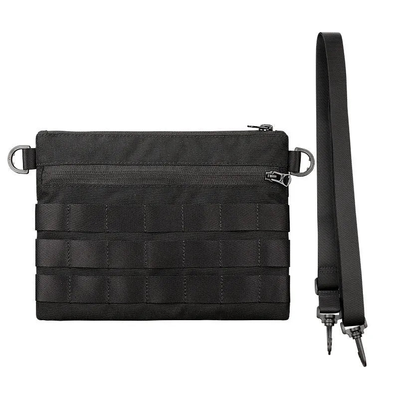 Black Oxford cloth military-style outdoor tactical bag, compact size.
