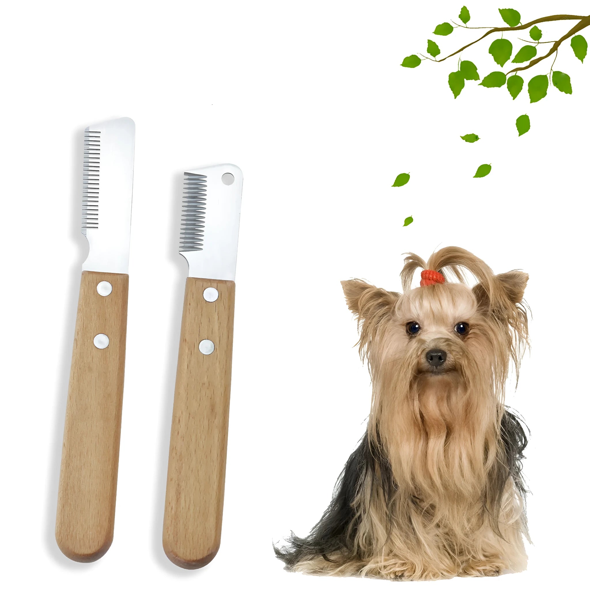 Pet stripping comb grooming tool with wood handle in two sizes for dogs and cats