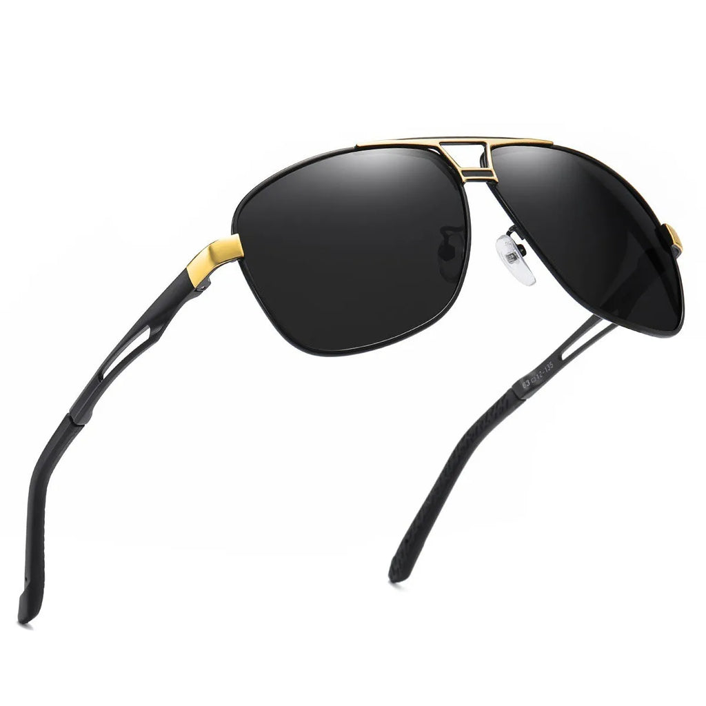 Men's orange red polarised aviator sunglasses with metal frame.