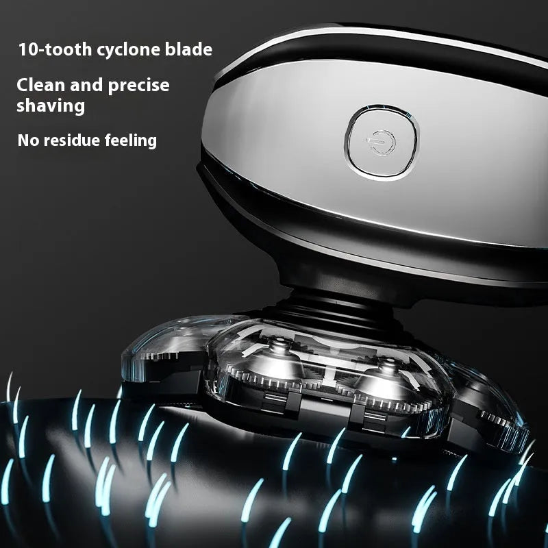 Black 6-in-1 rechargeable multifunctional haircut suit with hair clipper, shaver, trimmer, and attachments on a white background