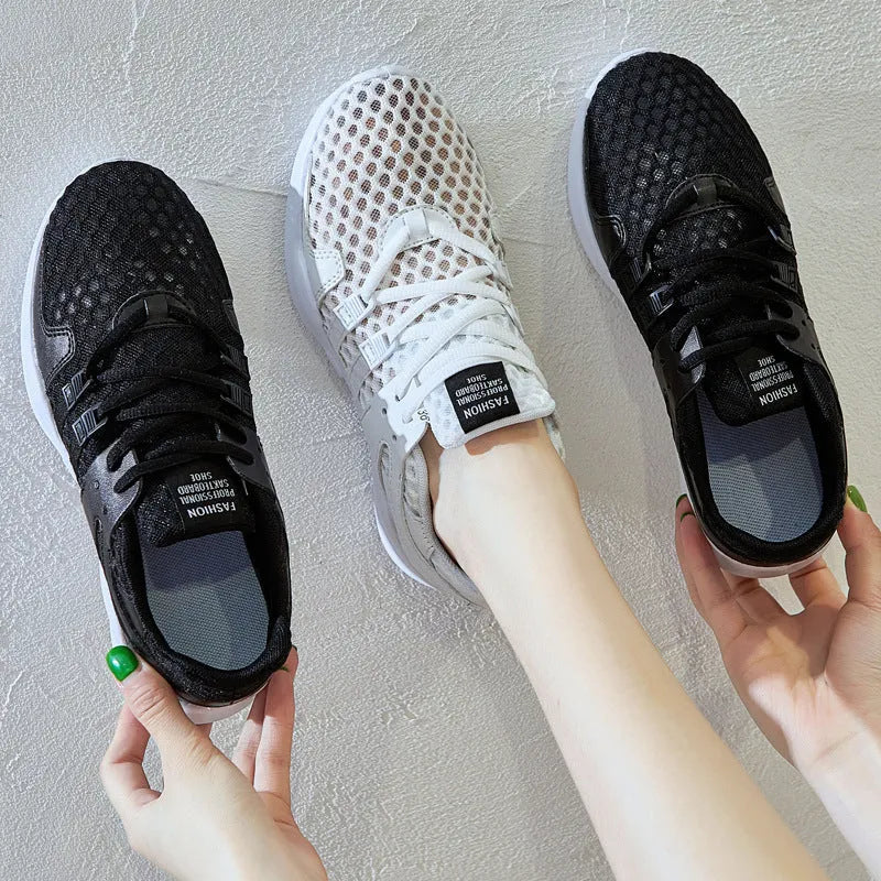 Breathable hollow-out mesh casual sneaker on a white background, showing round toe and slip-on design.