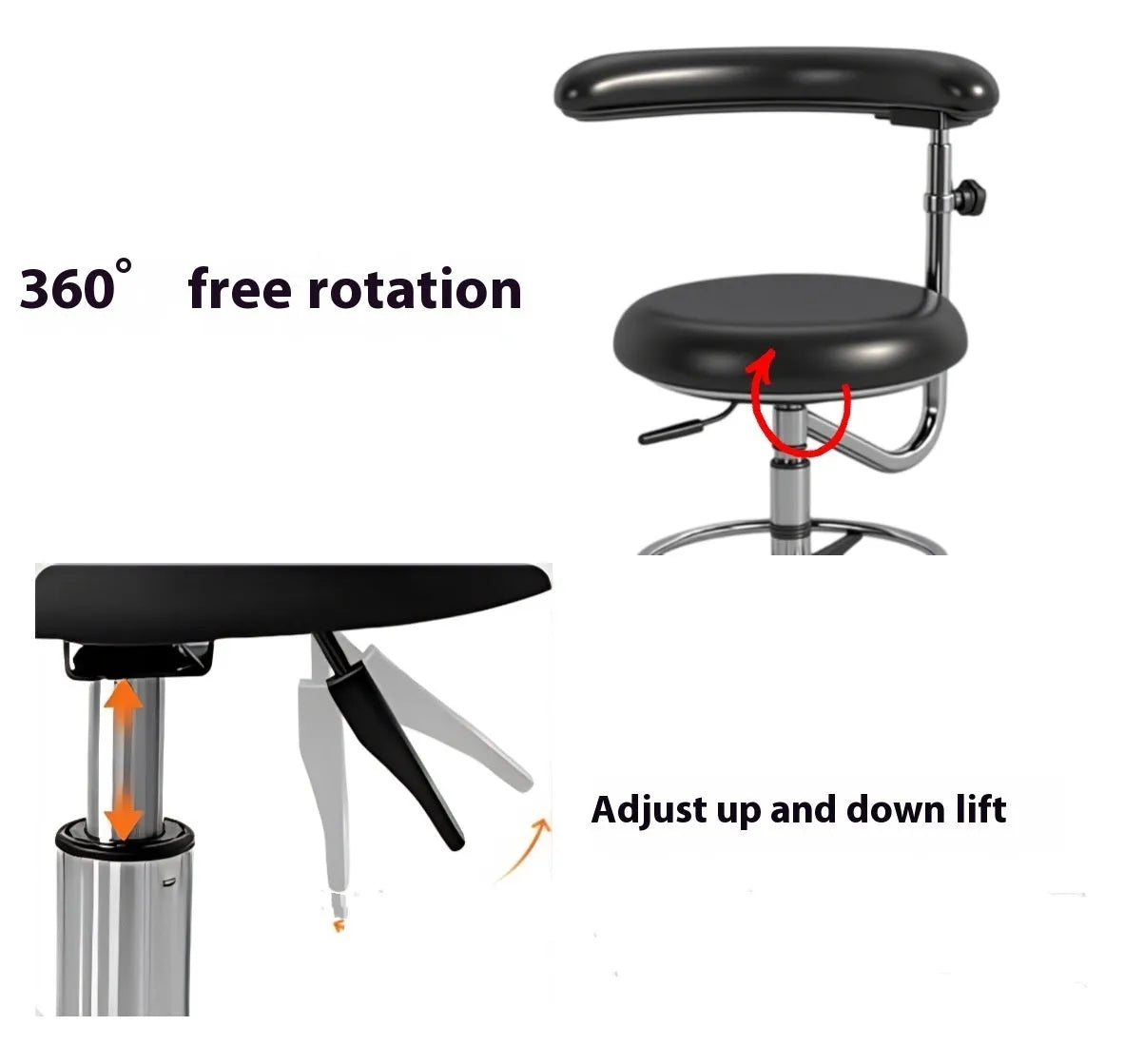 Black leather dental examination chair with electric lift mechanism for dental hospitals