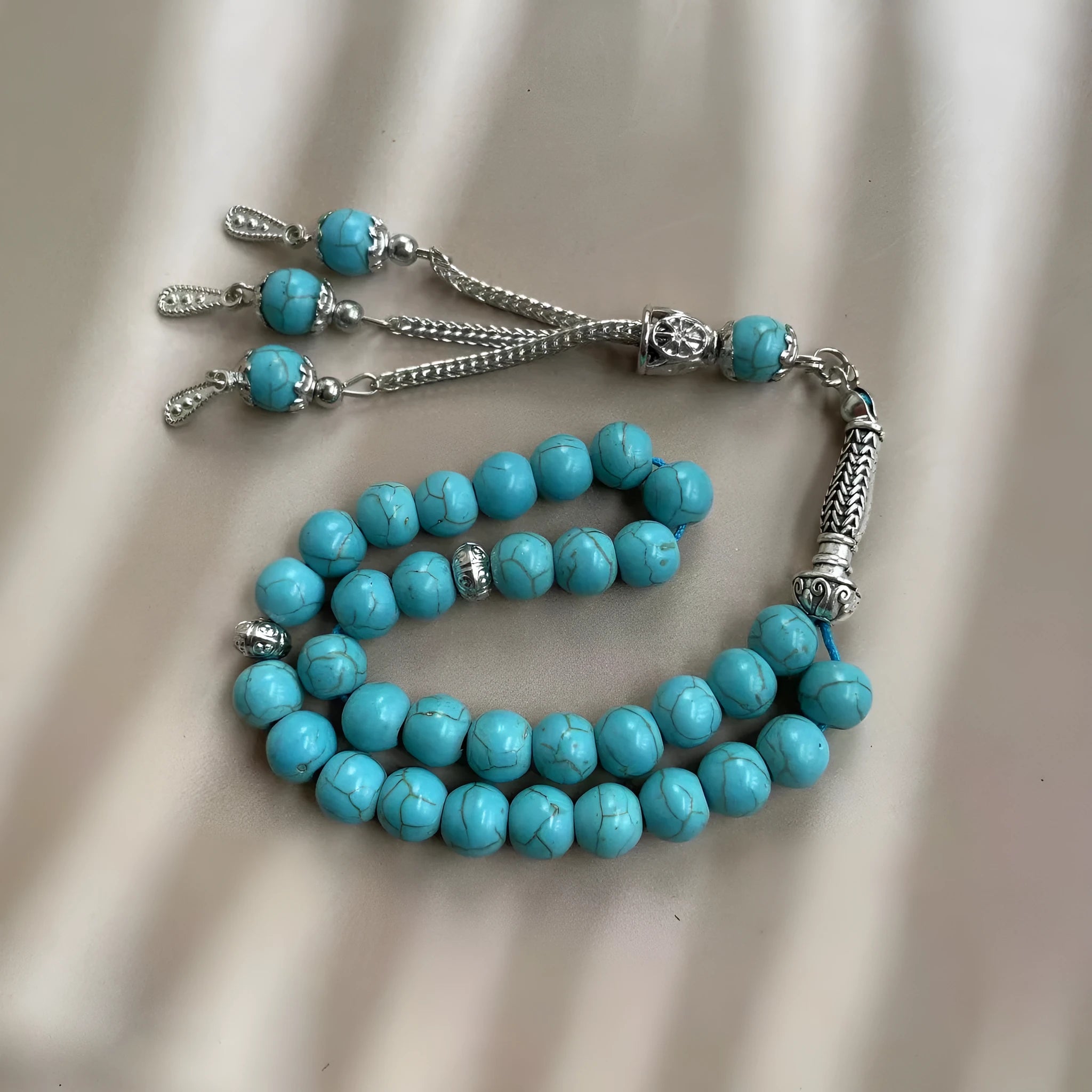 Handmade sky blue stone Muslim prayer bracelet with 8mm beads for daily worship