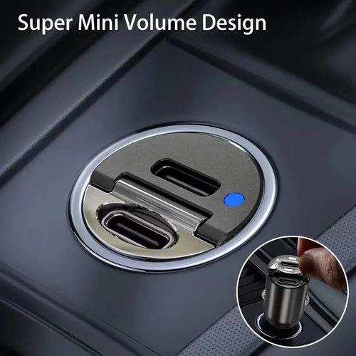 Compact black zinc alloy car cigarette lighter USB charger showing 45mm size