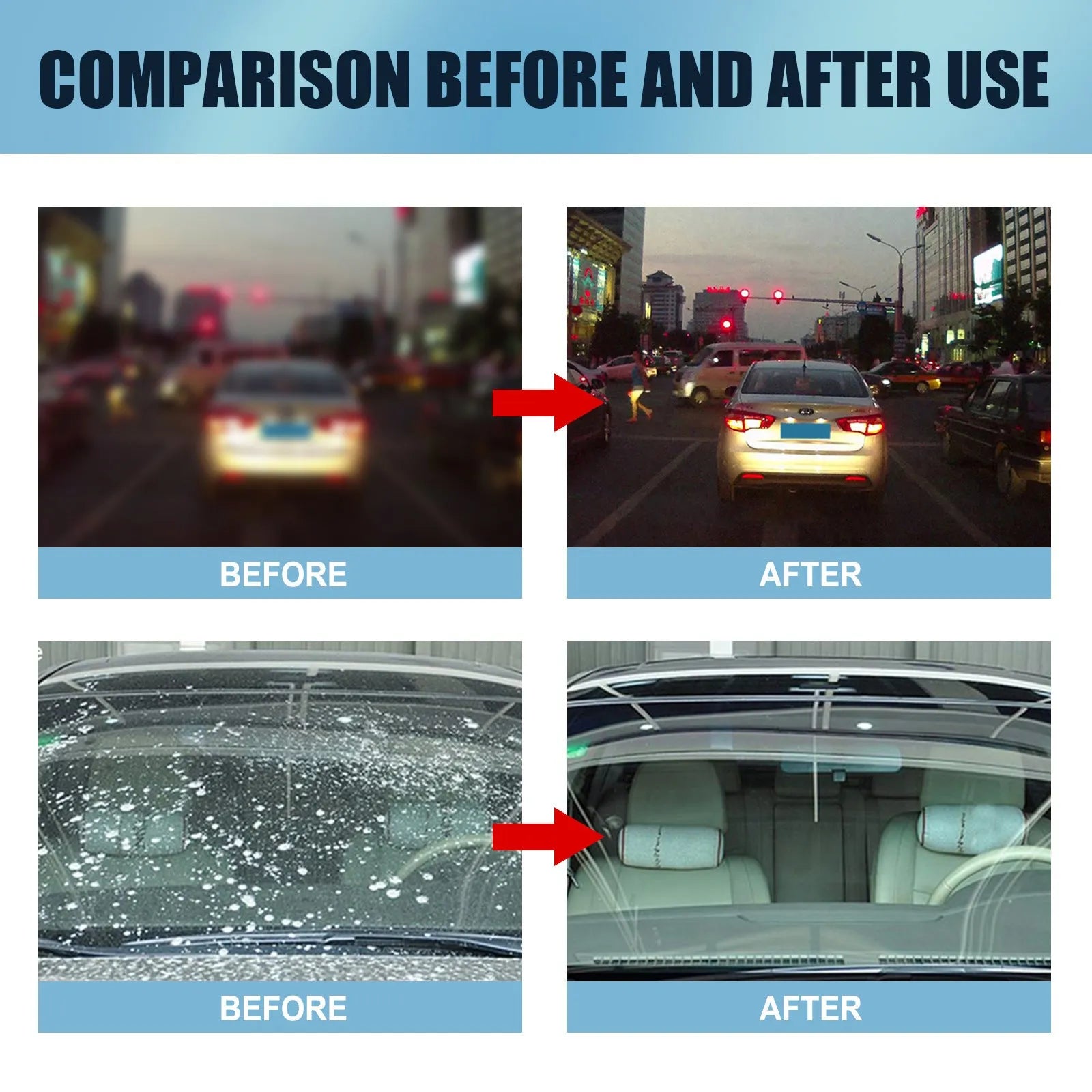 Blue car glass oil film remover tube and soft sponge applicator on a white background.