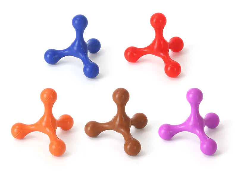 Blue three-legged silicone chew toy for small dogs on white background