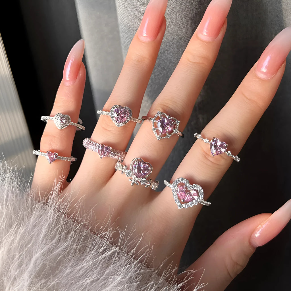 S925 sterling silver heart shaped ring for women sweet style silver colour