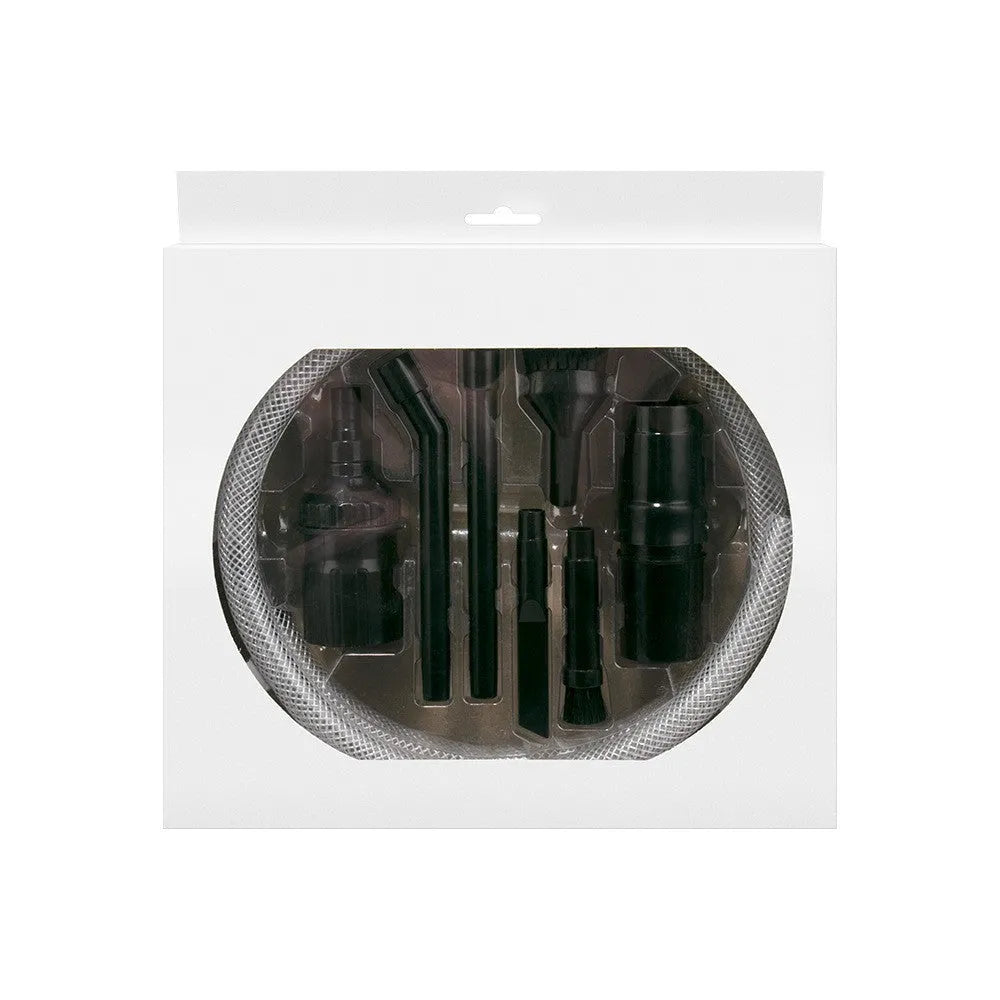 Box containing eight vacuum cleaner suction head accessories for small area cleaning.