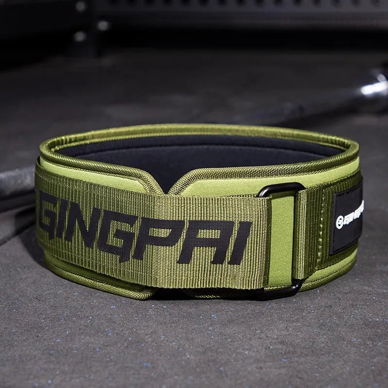 Abdominal exercising fitness band for waist support during weightlifting and squat training.