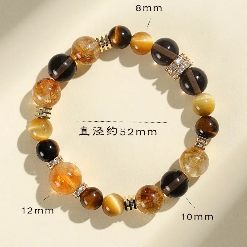 Natural yellow tower crystal string beads bracelet with 10mm Jinba large beads in unisex design