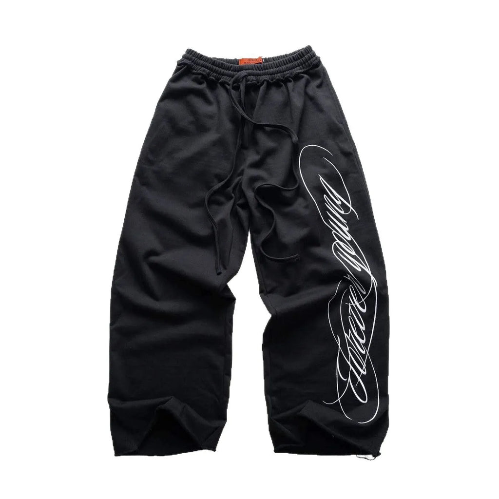 Design printing men's smart trousers in black, loose fit polyester with mid waist and micro elasticity