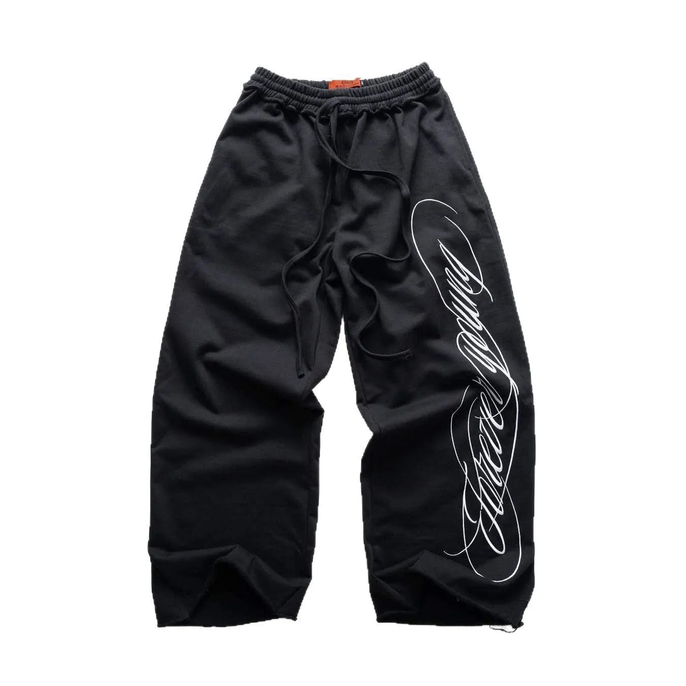 Design printing men's smart trousers in black, loose fit polyester with mid waist and micro elasticity