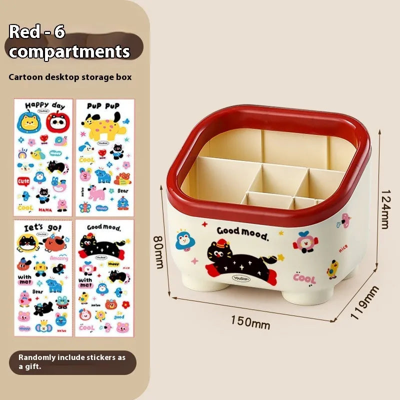 Cartoon style plastic desktop storage organiser with 2L capacity and grid compartments