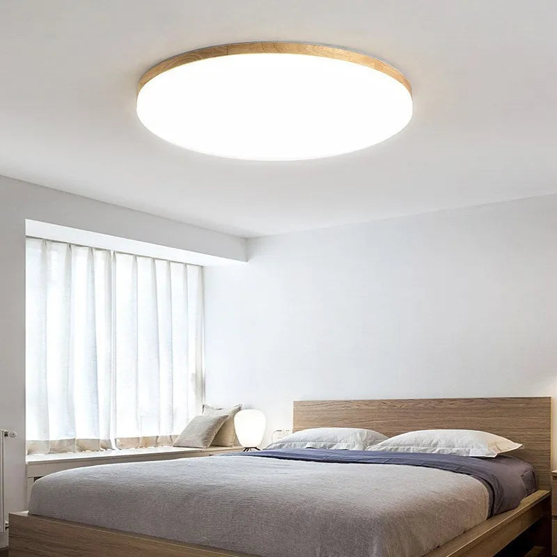 Japanese minimalist style ceiling light with wood frame and white acrylic shade