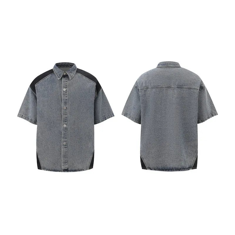 Retro washed denim suit for men with short-sleeve jacket and matching trousers