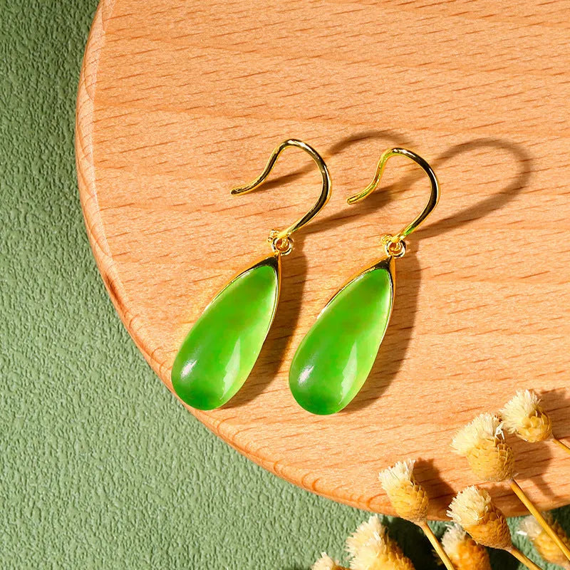 Chinese-style geometric earrings with copper construction and electroplated jade finish