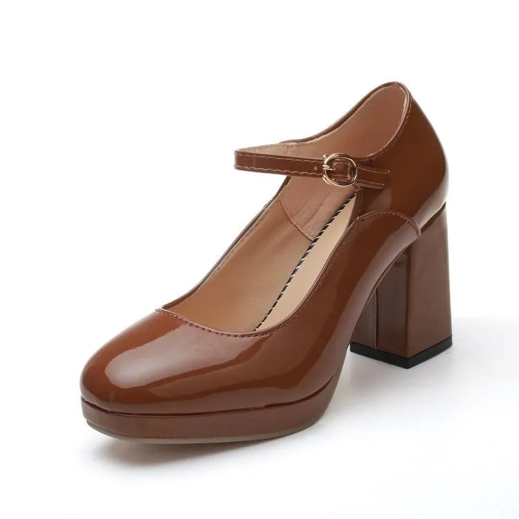 Women's super high heel shoes above 8cm low-cut solid colour round toe buckle fastening artificial PU upper