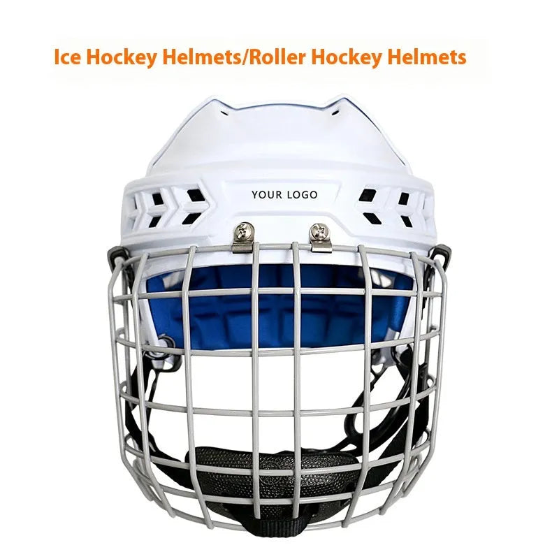Ice hockey helmet with carbon steel face mask in sizes S M L XL