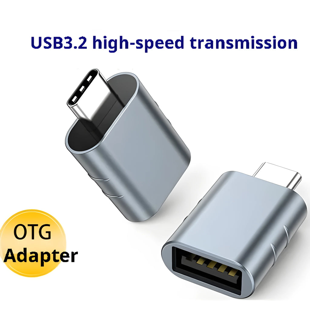 USB-C to USB-A adapter with zinc alloy shell in multiple colour options including champagne gold and space grey
