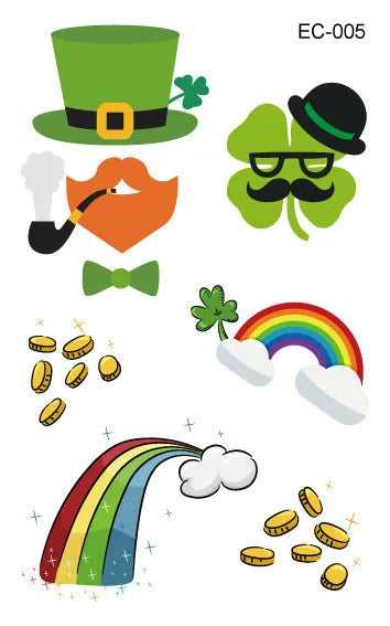 St Patrick's Day clover design temporary tattoo sticker on paper, size 120mm by 75mm.