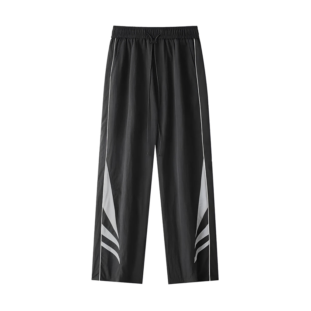 Men's grey straight-leg casual trousers with a loose plus-size fit and button fly.