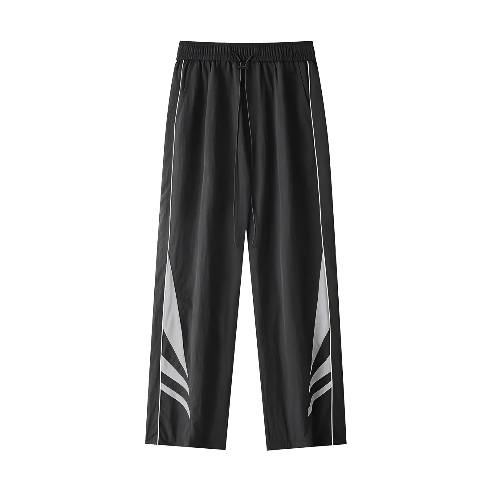 Men's grey straight-leg casual trousers with a loose plus-size fit and button fly.