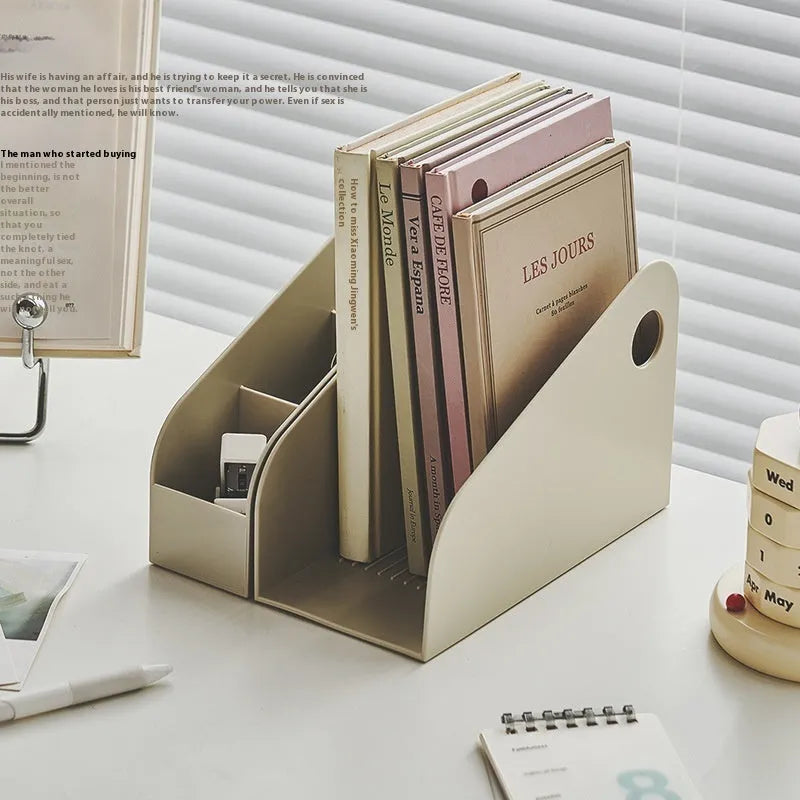 Plastic desktop storage box with two internal grid layers for document organisation