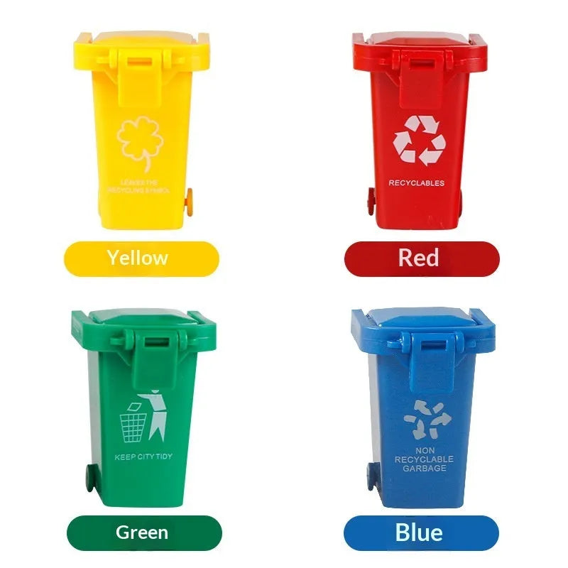 Children's mini trash can 4-color learning garbage classification toy set with ABS plastic bins