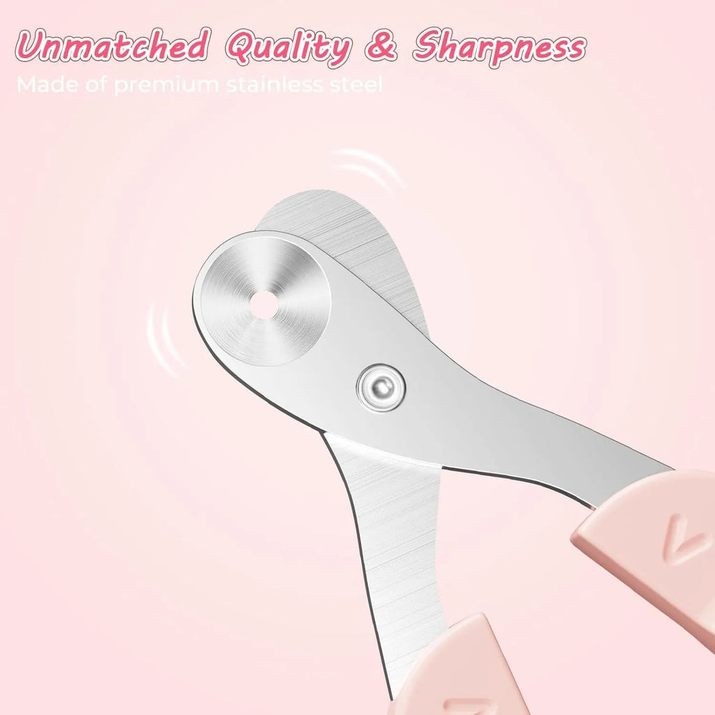 Cat nail clipper with positioning round hole and non-slip handle in blue and pink colours