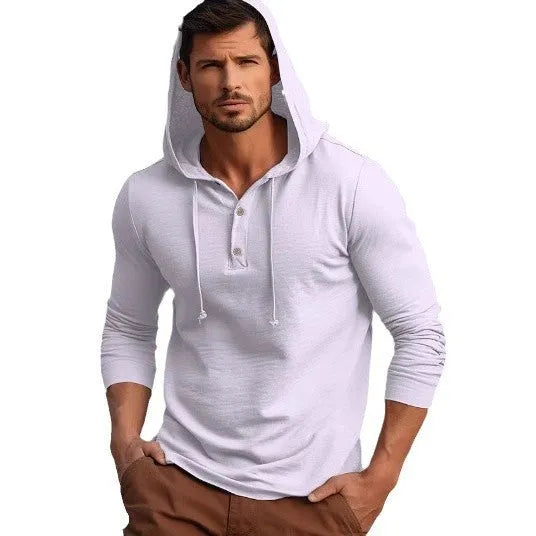 Casual cotton pullover hoodie in multiple colours, showing long sleeves and hood, sized for European and American fit.