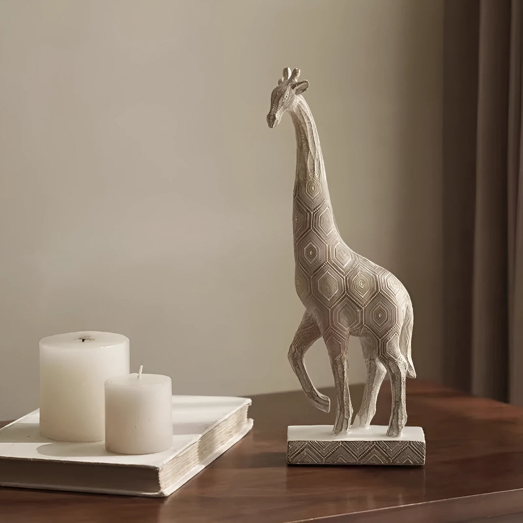 Wood colour European style giraffe resin ornament for home decor, 30.5cm tall.