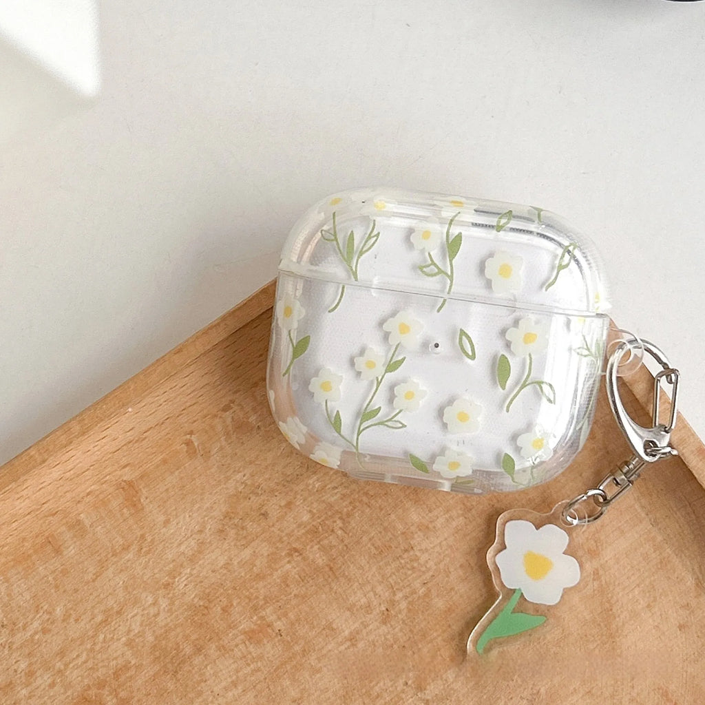 White floral transparent TPU protective case for Apple AirPods charging case
