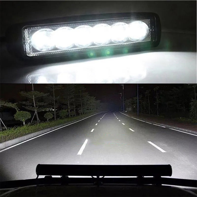 Black die-cast aluminium auxiliary driving light with six LED bulbs and polycarbonate lens for vehicle mounting.