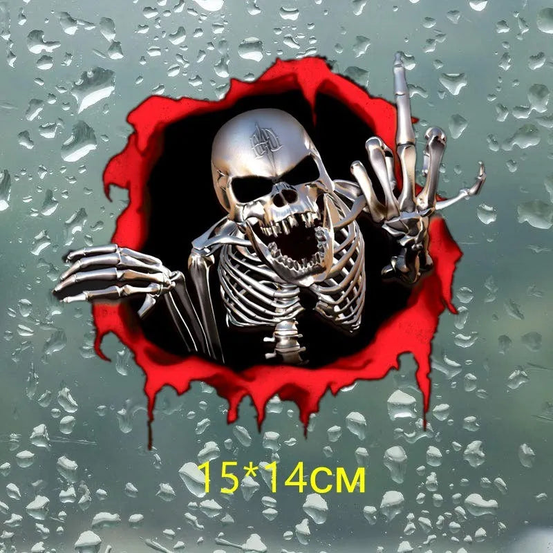Colourful broken shell design reflective metal skull printed on a 15x14cm car bumper sticker