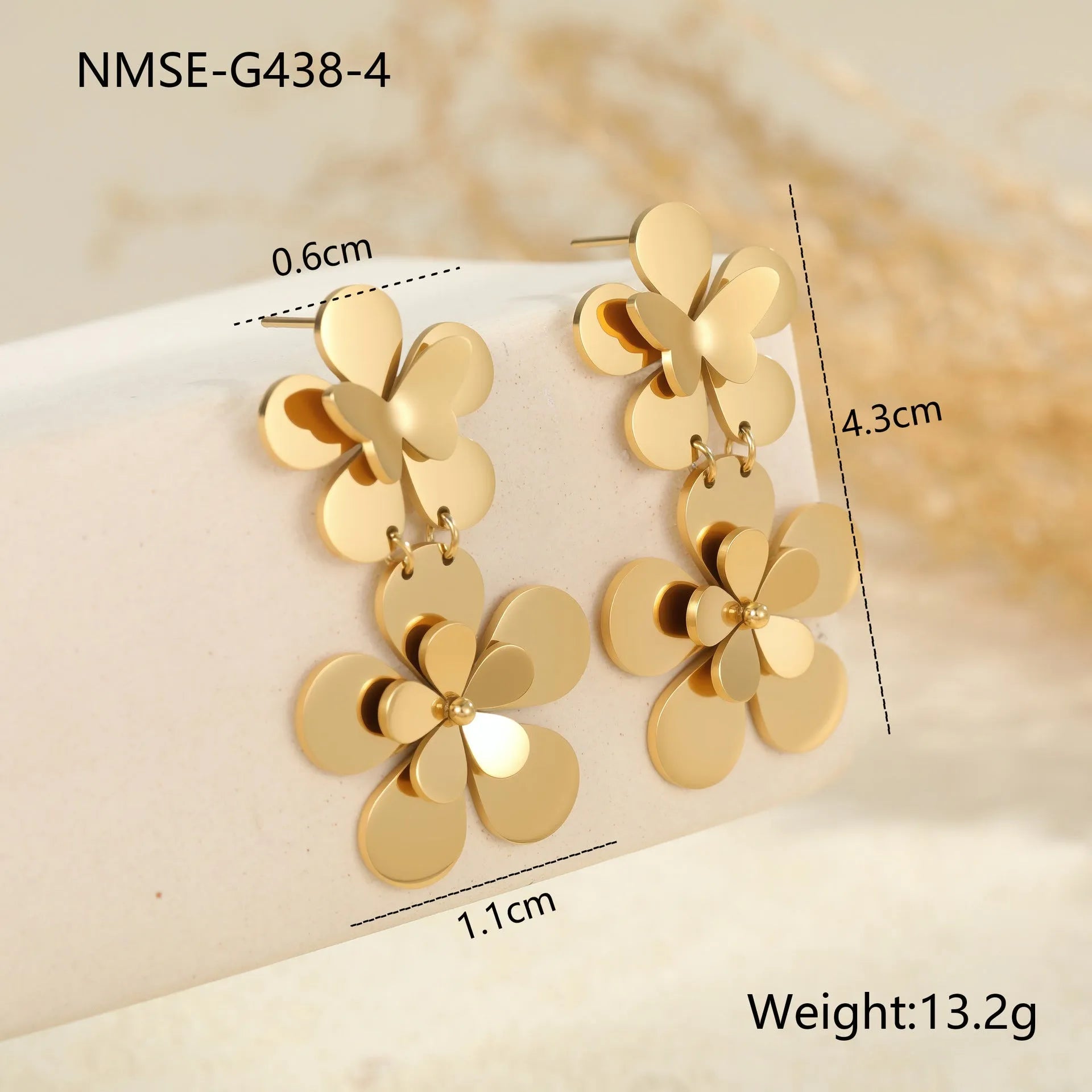 Gold electroplated stainless steel flower butterfly earrings for women