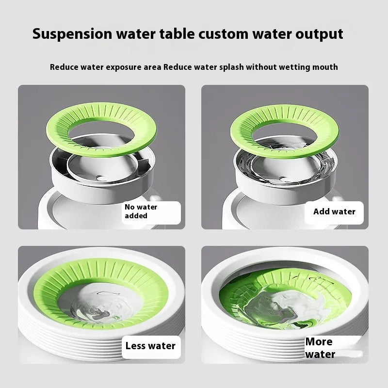 Green PP silicone suspended pet water bowl for dogs and cats on a white background