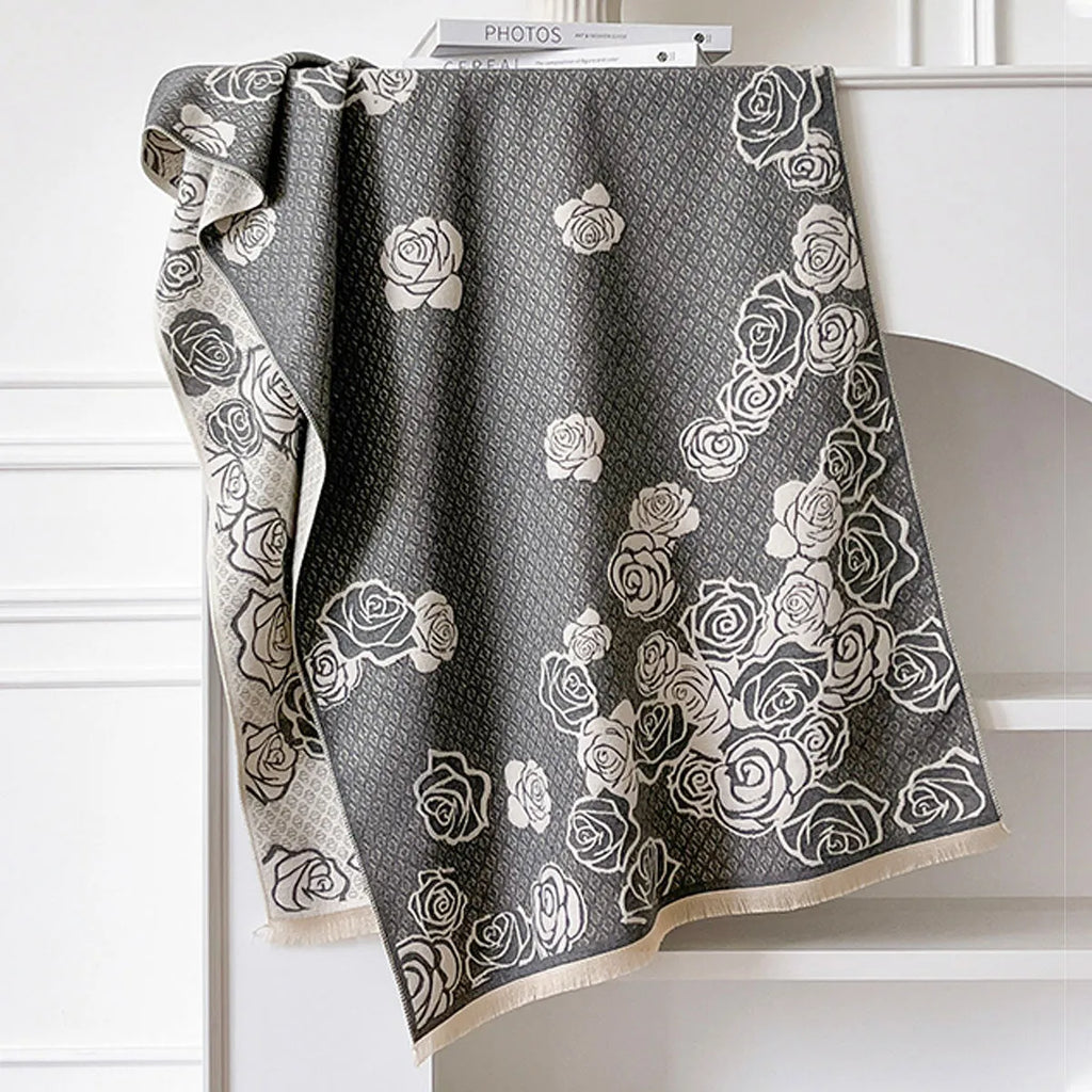 Imitation cashmere winter scarf with tassels in black blue grey or khaki colours