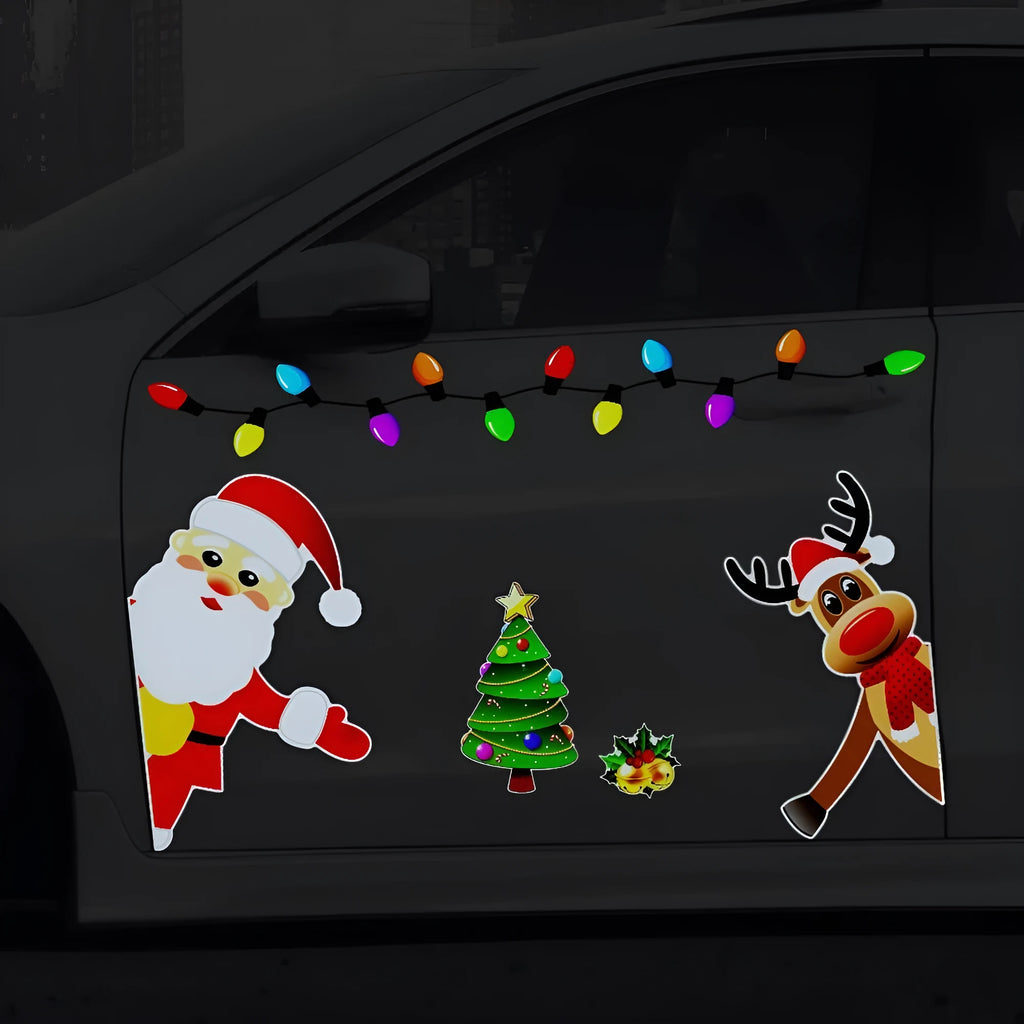 Medium cartoon Christmas elk magnetic car sticker with reflective threads