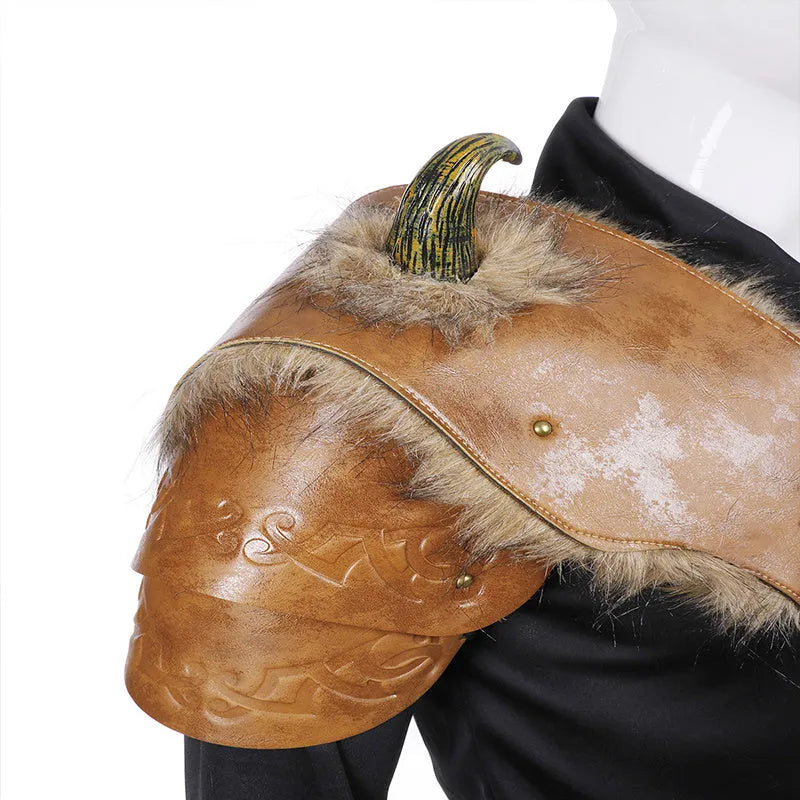 Men's black faux leather Viking armour shoulder piece for Halloween cosplay costume